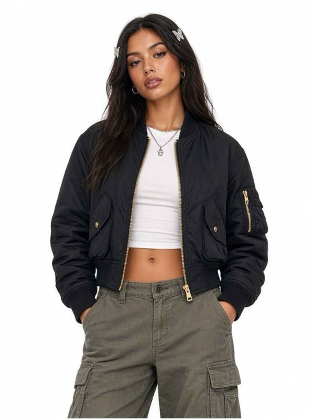 Wilfred Free Avion Flight Bomber Jacket Black Size XXS Y2K